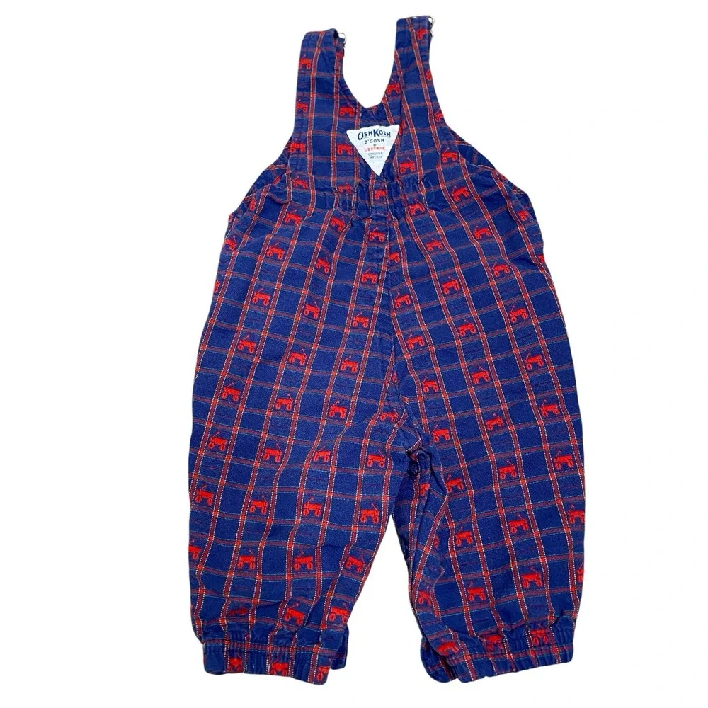 Vintage Oshkosh Jumpsuit Overall 3-6 months Red Blue Cotton Made USA